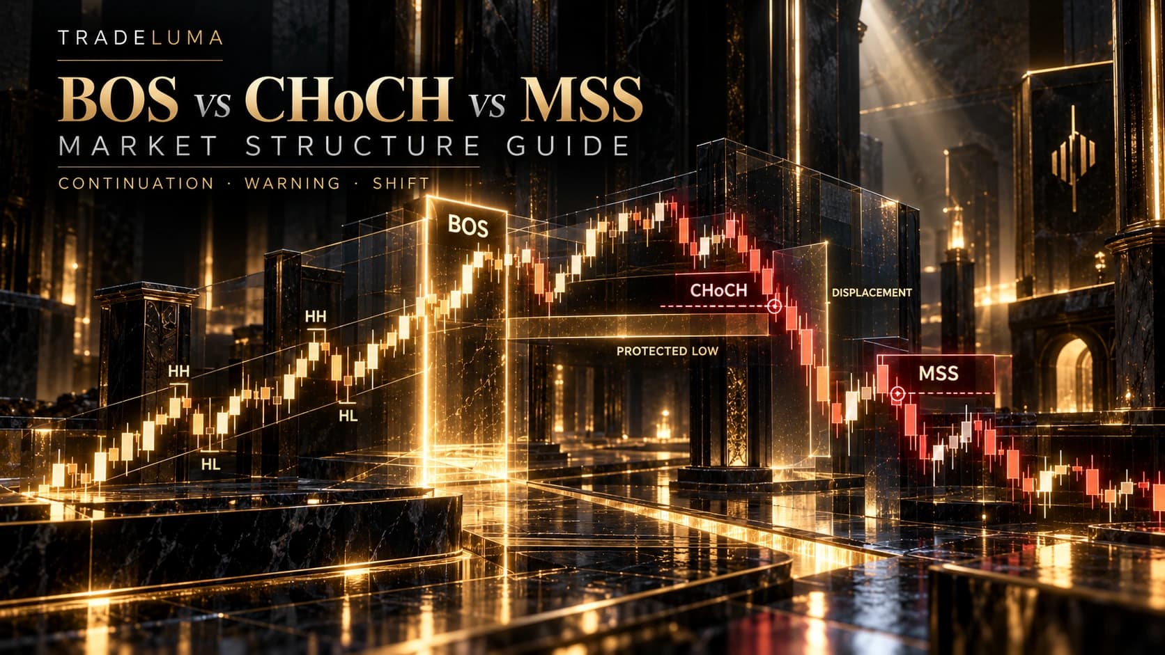 BOS vs CHoCH vs MSS in Trading: How Market Structure Actually Changes — Separate continuation, warning, and structural shift by defining the swings before the labels.