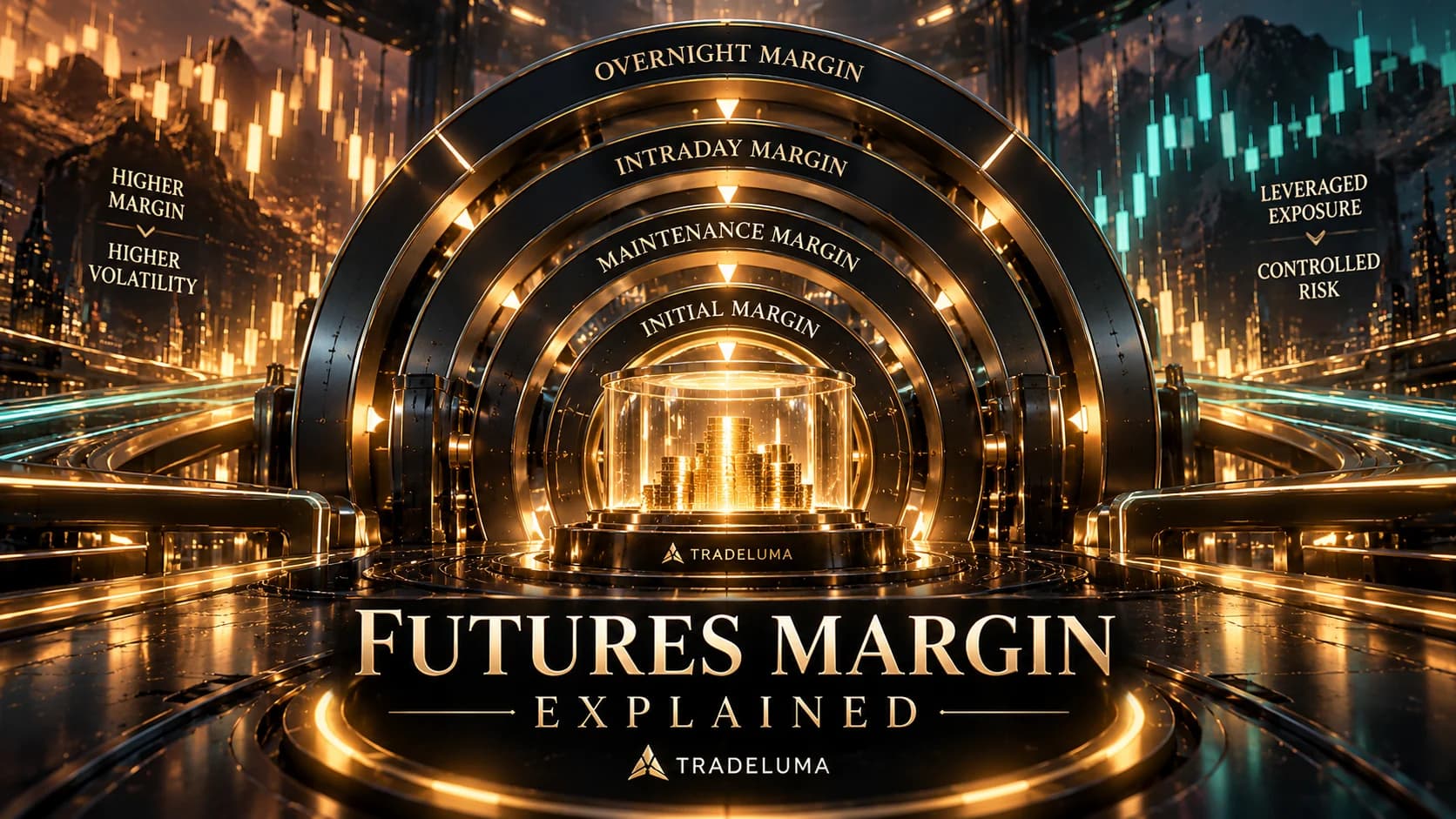 TradeLuma futures margin guide illustrating initial, maintenance, intraday and overnight margin as layered collateral and risk thresholds.