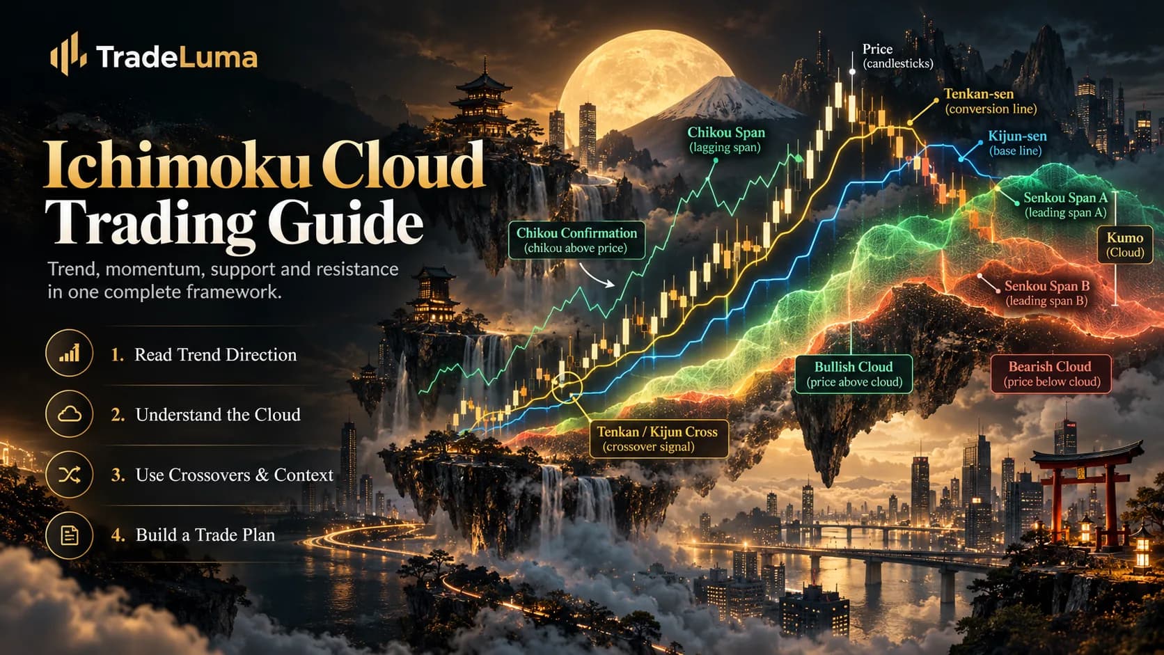Ichimoku Cloud Trading Guide: Trend, Momentum and Support/Resistance — Combine trend, momentum, balance, and projected support/resistance.