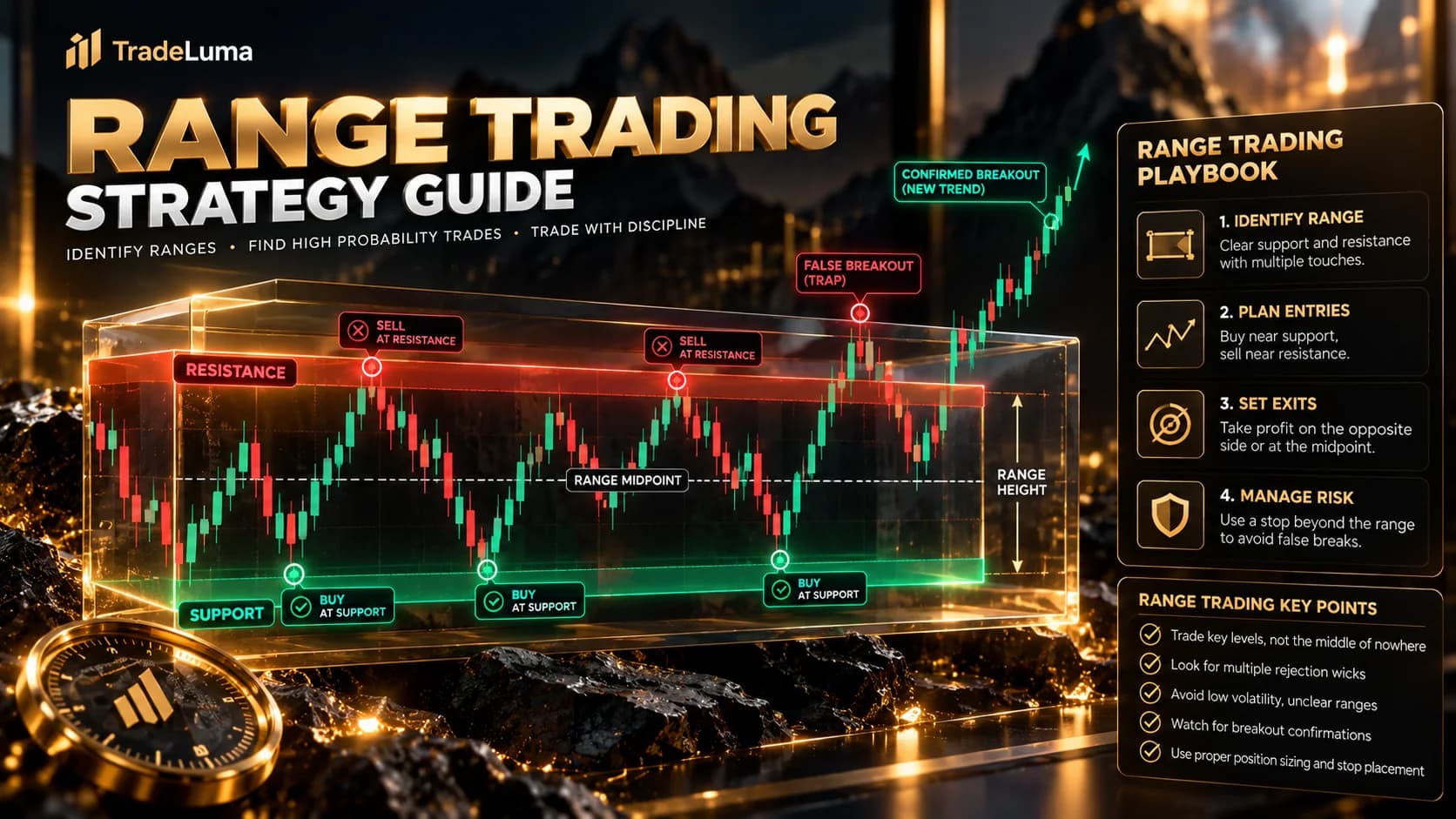 Range Trading Strategy: How to Trade Sideways Markets — Trade balanced markets with clear boundaries and breakout invalidation.